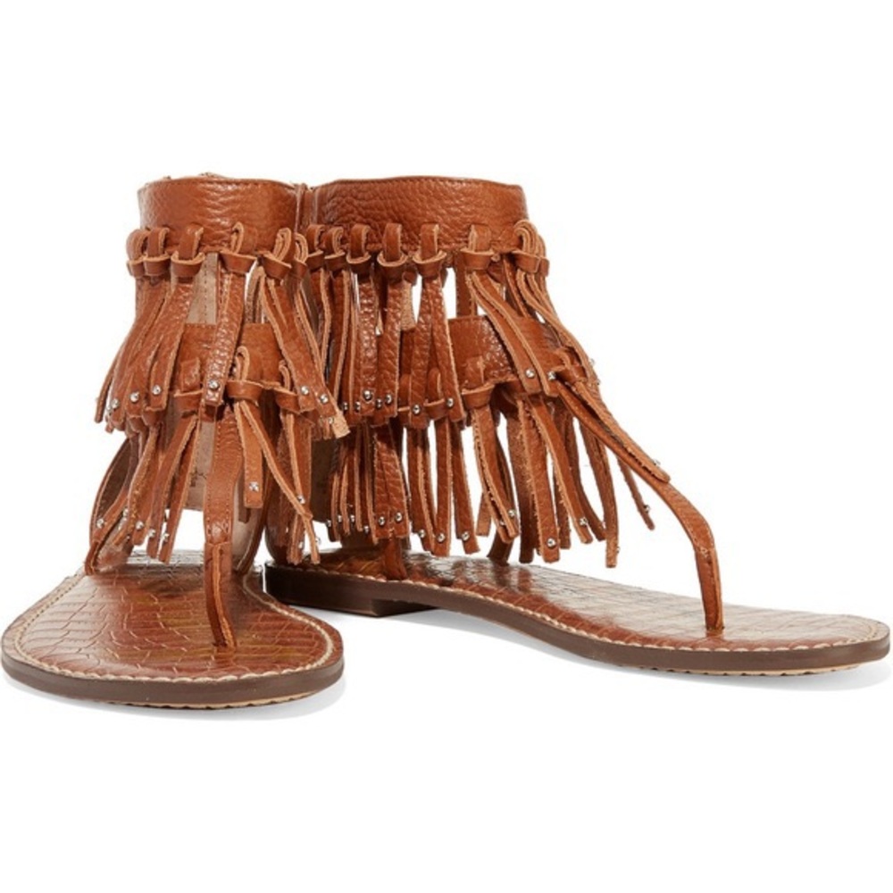 Sam Edelman Leather Fringe Bohemian Thong Flat Sandals